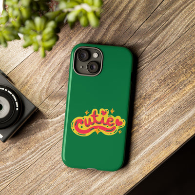 Cute Phone Case, Vibrant Green Tough Cover, Fun Gift for Teens, Cute Heart Design, Holiday Accessory, Stylish Protection