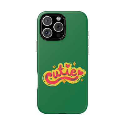 Cute Phone Case, Vibrant Green Tough Cover, Fun Gift for Teens, Cute Heart Design, Holiday Accessory, Stylish Protection