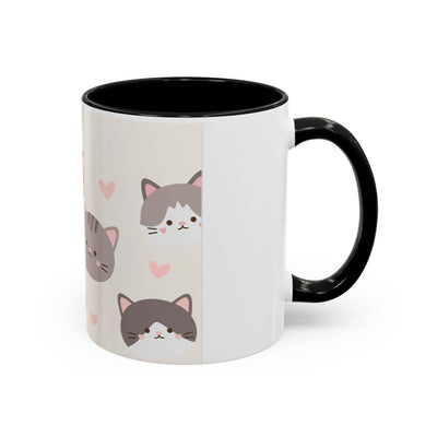 Cute Cat Lovers Accent Coffee Mug, Perfect Gift for Cat Owners, Kawaii Mug, Pet Lover Gift, Home Decor, Heart Design
