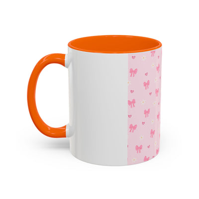 Cute Pink Bow Accent Coffee Mug for Kids, Birthday Gift, Mother's Day, Daily Use, Pastel Decor, Ceramic Tea Cup