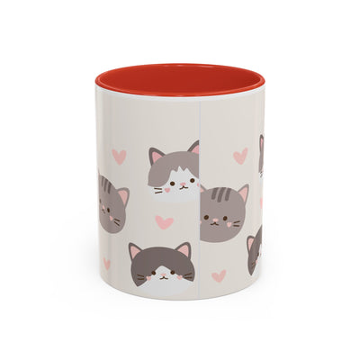 Cute Cat Lovers Accent Coffee Mug, Perfect Gift for Cat Owners, Kawaii Mug, Pet Lover Gift, Home Decor, Heart Design