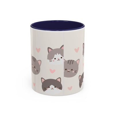 Cute Cat Lovers Accent Coffee Mug, Perfect Gift for Cat Owners, Kawaii Mug, Pet Lover Gift, Home Decor, Heart Design