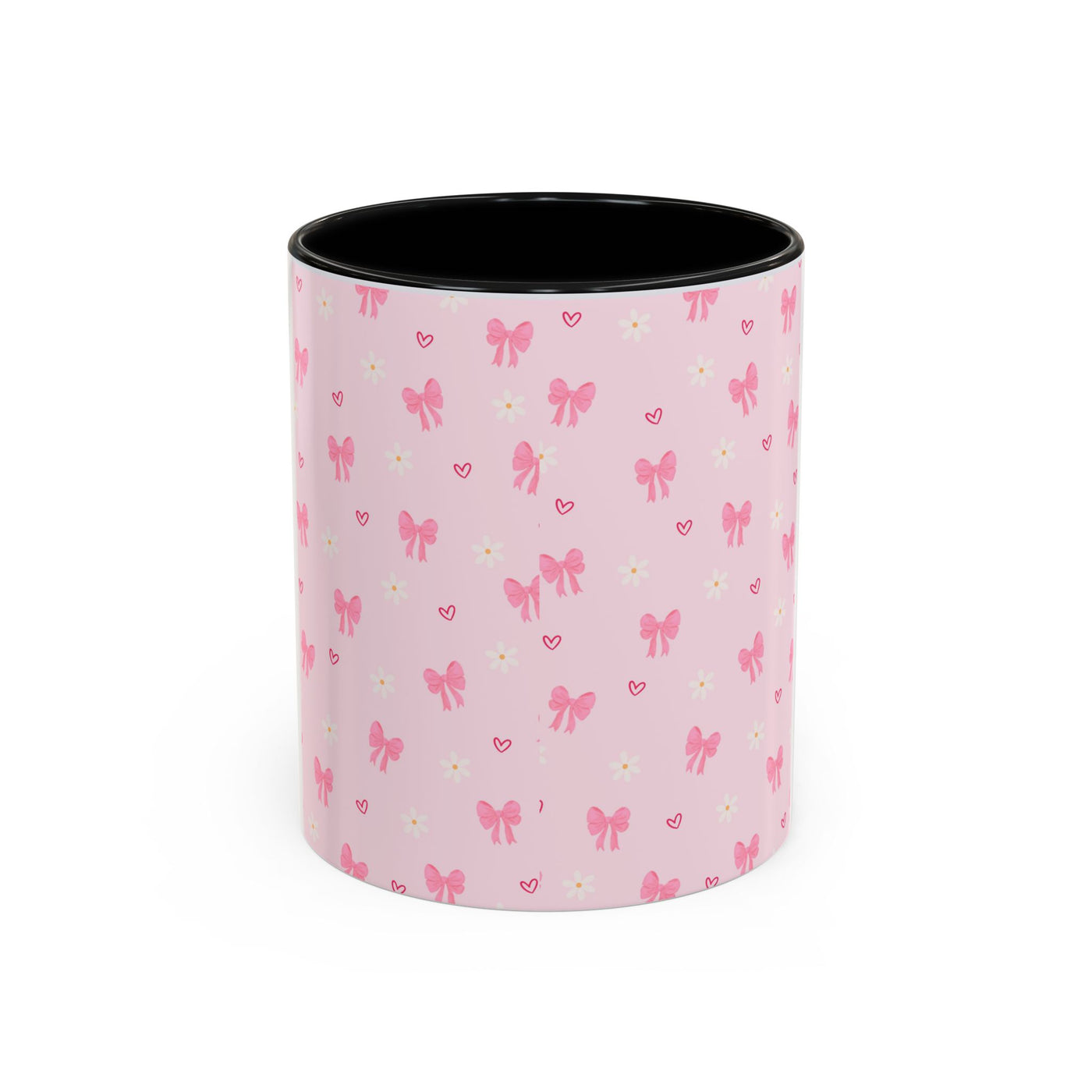 Cute Pink Bow Accent Coffee Mug for Kids, Birthday Gift, Mother's Day, Daily Use, Pastel Decor, Ceramic Tea Cup