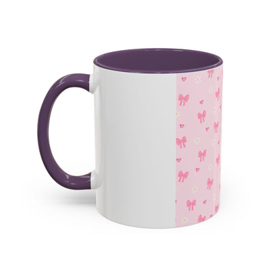 Cute Pink Bow Accent Coffee Mug for Kids, Birthday Gift, Mother's Day, Daily Use, Pastel Decor, Ceramic Tea Cup