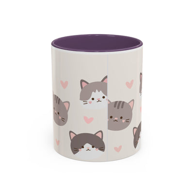 Cute Cat Lovers Accent Coffee Mug, Perfect Gift for Cat Owners, Kawaii Mug, Pet Lover Gift, Home Decor, Heart Design
